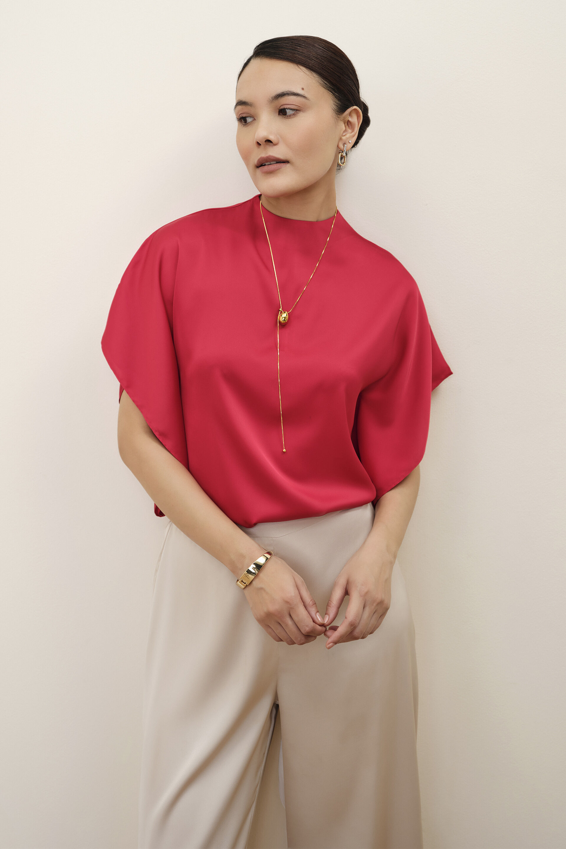 Rose Red Kaftan Top, Red, image 1